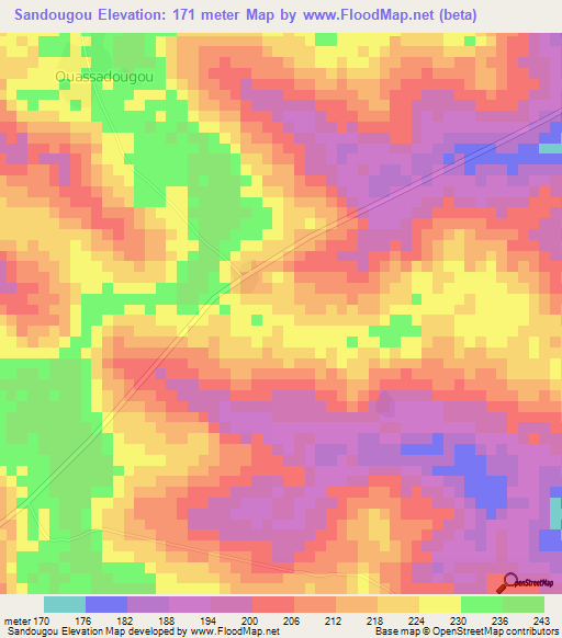 Sandougou,Ivory Coast Elevation Map