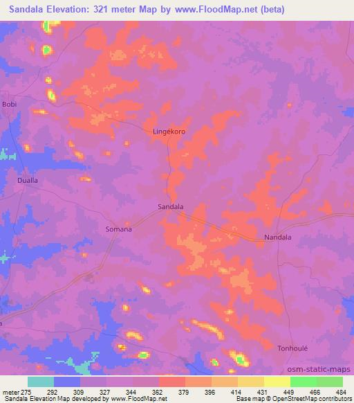 Sandala,Ivory Coast Elevation Map