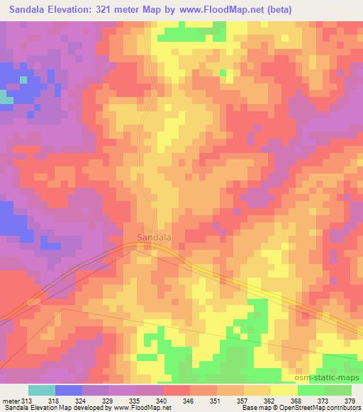 Sandala,Ivory Coast Elevation Map