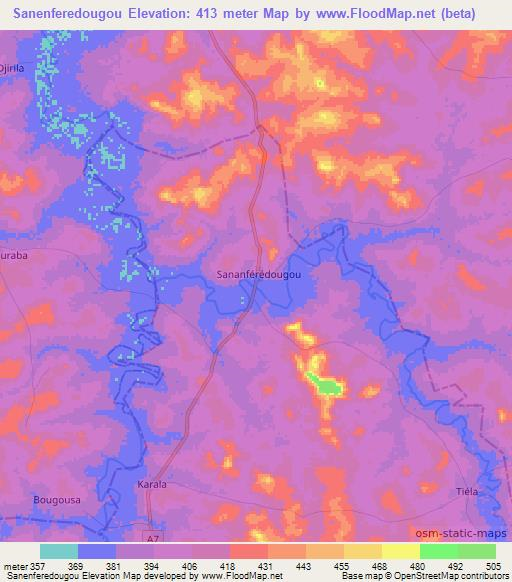 Sanenferedougou,Ivory Coast Elevation Map