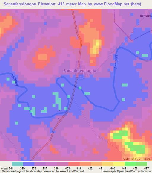 Sanenferedougou,Ivory Coast Elevation Map