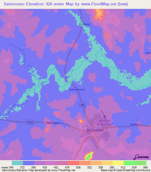 Samorosso,Ivory Coast Elevation Map