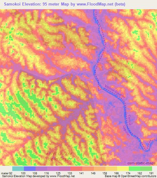 Samokoi,Ivory Coast Elevation Map