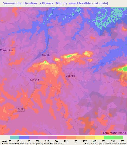 Sammanifla,Ivory Coast Elevation Map