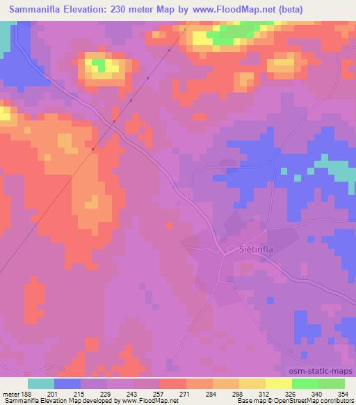 Sammanifla,Ivory Coast Elevation Map