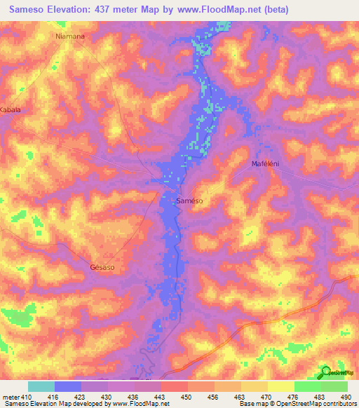 Sameso,Ivory Coast Elevation Map