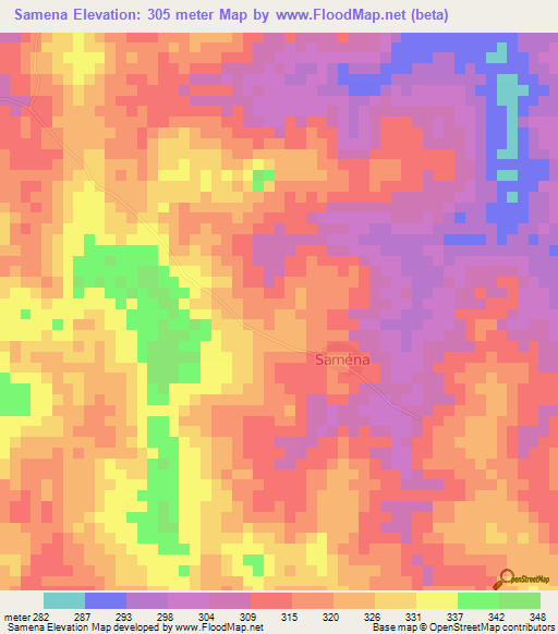 Samena,Ivory Coast Elevation Map