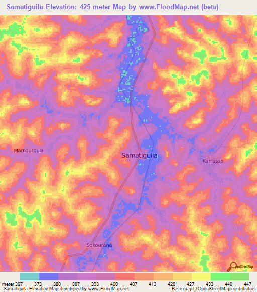 Samatiguila,Ivory Coast Elevation Map