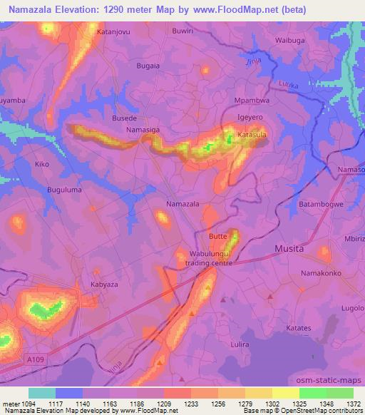 Namazala,Uganda Elevation Map