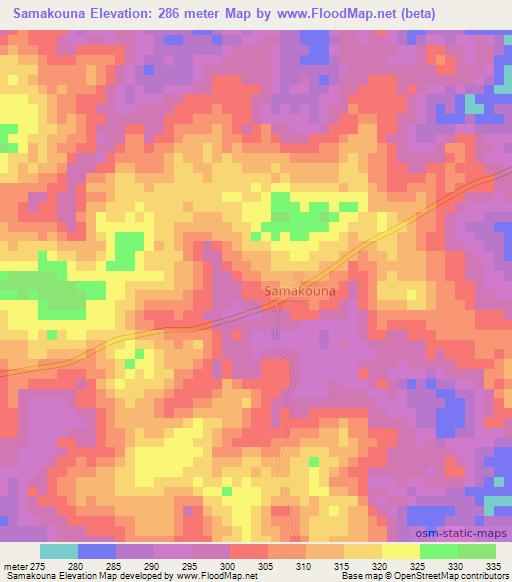 Samakouna,Ivory Coast Elevation Map