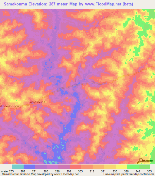 Samakouma,Ivory Coast Elevation Map