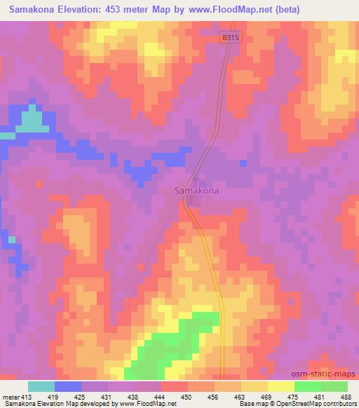 Samakona,Ivory Coast Elevation Map