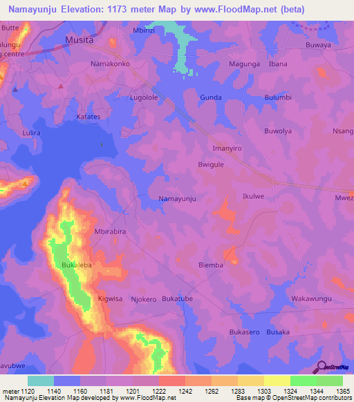 Namayunju,Uganda Elevation Map