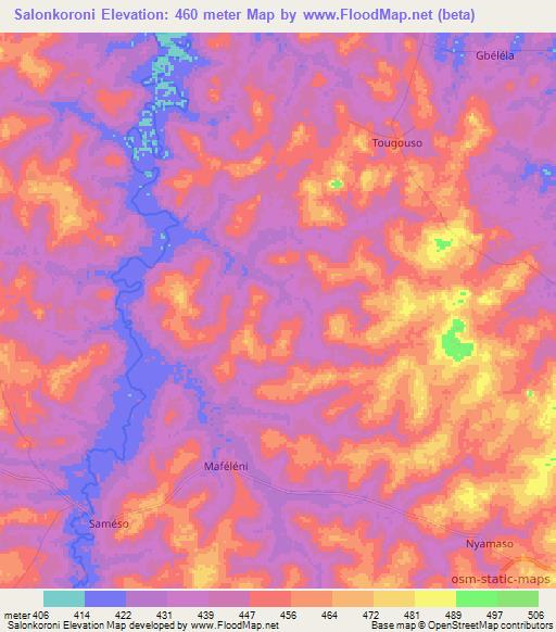 Salonkoroni,Ivory Coast Elevation Map