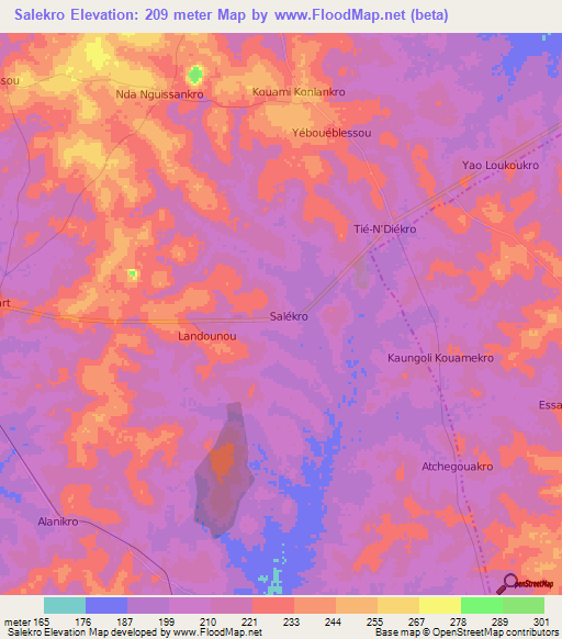 Salekro,Ivory Coast Elevation Map
