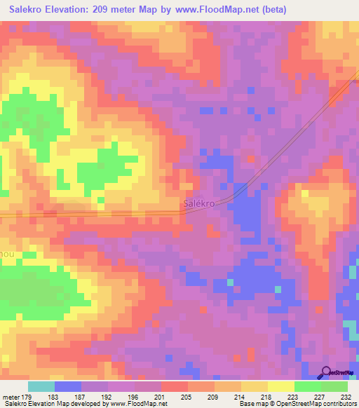 Salekro,Ivory Coast Elevation Map