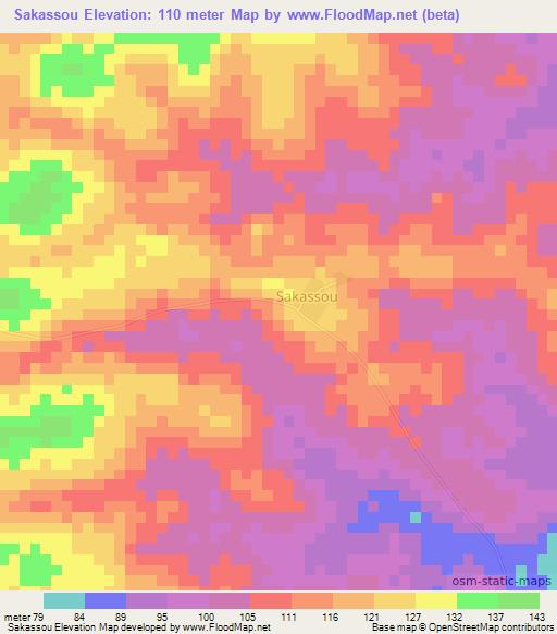 Sakassou,Ivory Coast Elevation Map