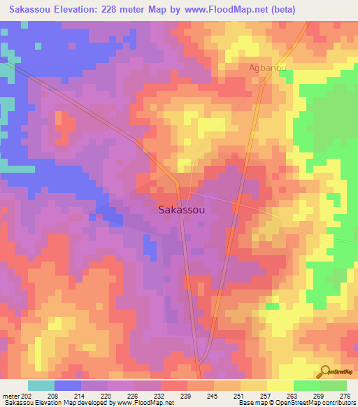 Sakassou,Ivory Coast Elevation Map