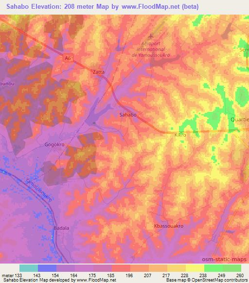 Sahabo,Ivory Coast Elevation Map