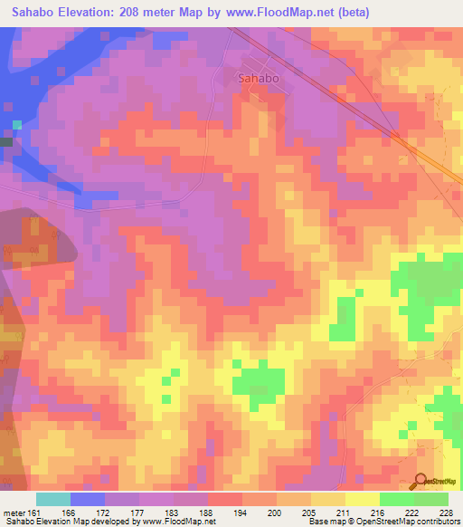 Sahabo,Ivory Coast Elevation Map