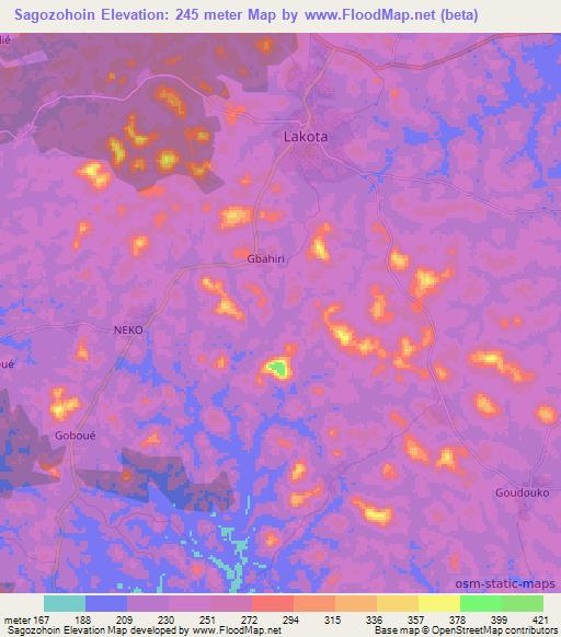 Sagozohoin,Ivory Coast Elevation Map