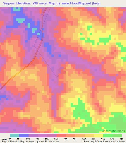Sagoua,Ivory Coast Elevation Map