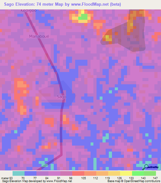 Sago,Ivory Coast Elevation Map
