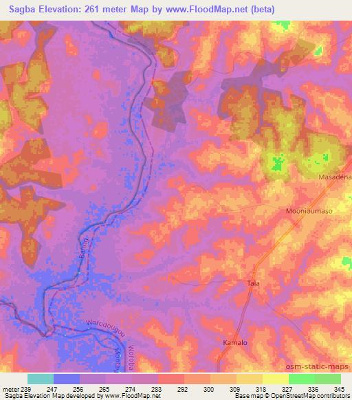Sagba,Ivory Coast Elevation Map