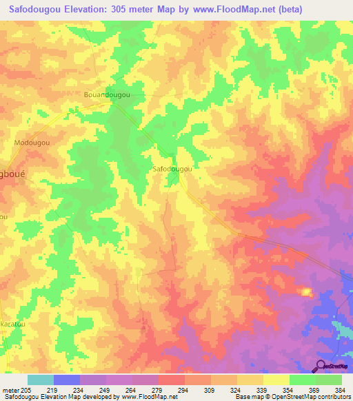 Safodougou,Ivory Coast Elevation Map