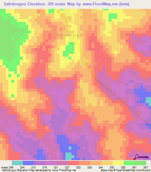 Safodougou,Ivory Coast Elevation Map