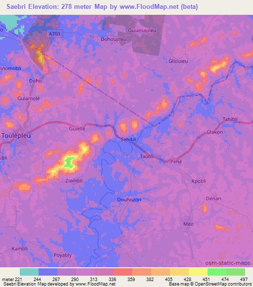 Saebri,Ivory Coast Elevation Map