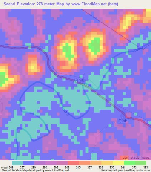 Saebri,Ivory Coast Elevation Map