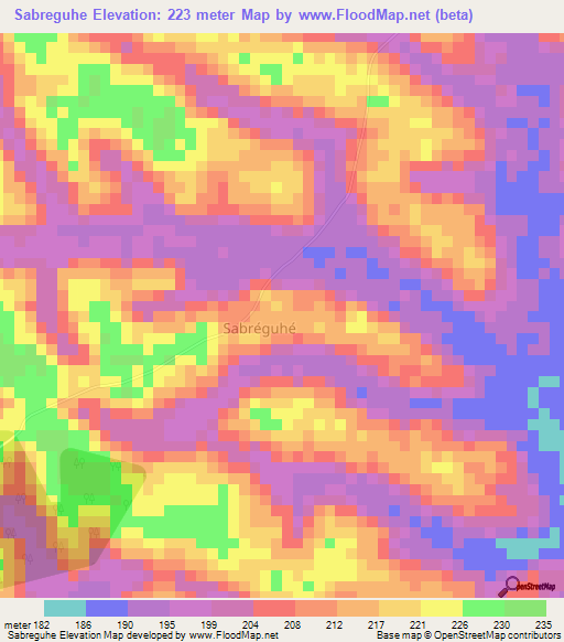 Sabreguhe,Ivory Coast Elevation Map