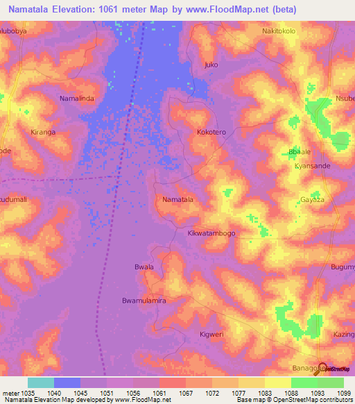 Namatala,Uganda Elevation Map