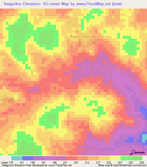 Saaguikro,Ivory Coast Elevation Map