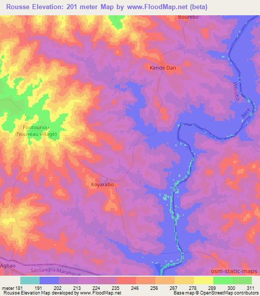 Rousse,Ivory Coast Elevation Map