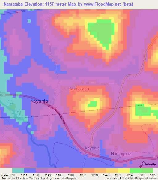 Namataba,Uganda Elevation Map