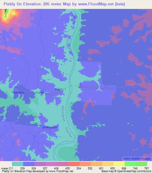 Piebly Un,Ivory Coast Elevation Map