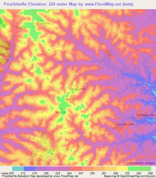 Proziblanfla,Ivory Coast Elevation Map