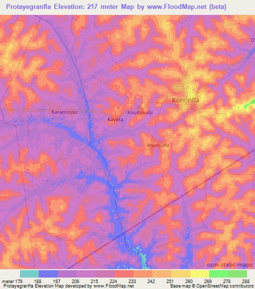 Protayegranfla,Ivory Coast Elevation Map