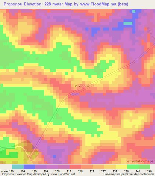 Proponou,Ivory Coast Elevation Map