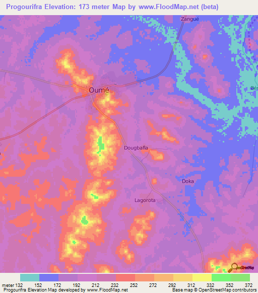 Progourifra,Ivory Coast Elevation Map