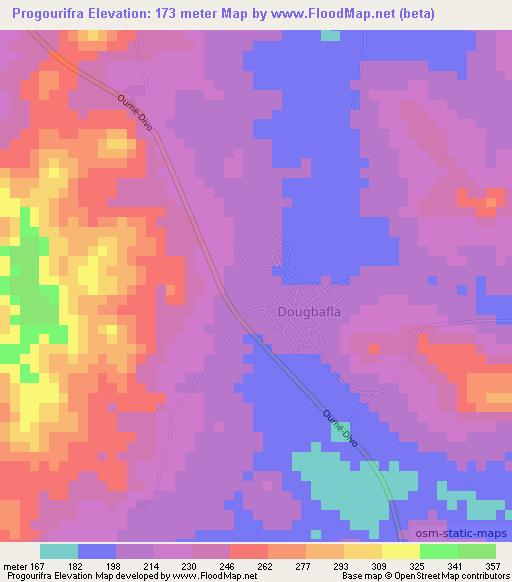Progourifra,Ivory Coast Elevation Map