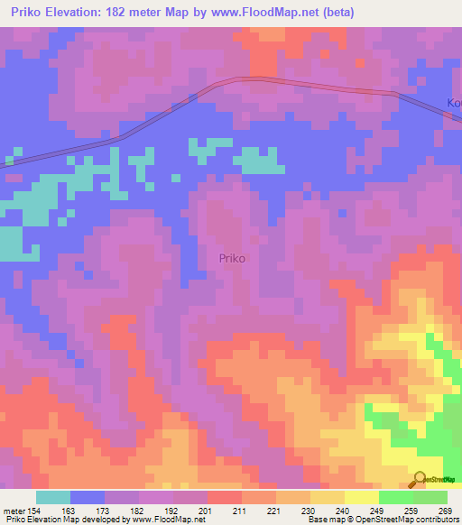 Priko,Ivory Coast Elevation Map