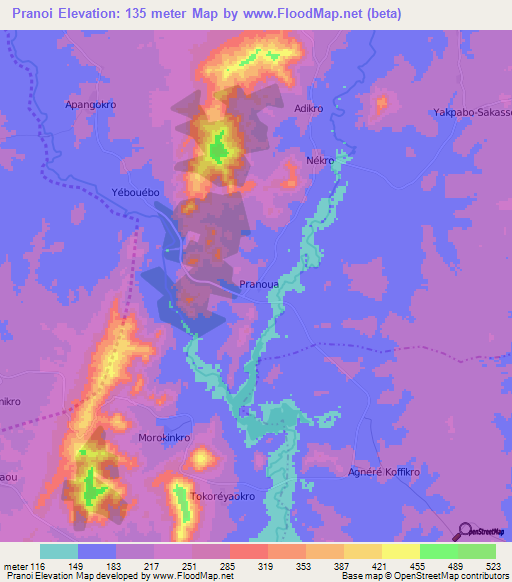 Pranoi,Ivory Coast Elevation Map