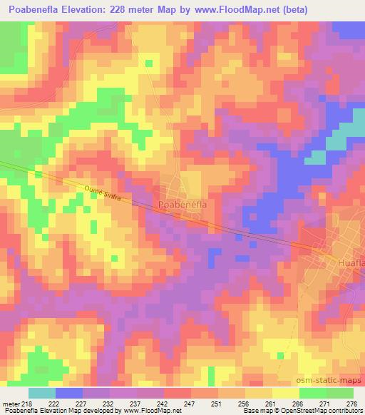 Poabenefla,Ivory Coast Elevation Map