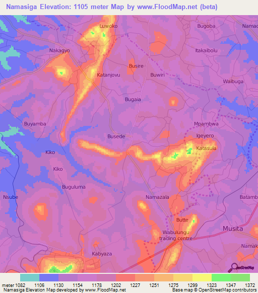 Namasiga,Uganda Elevation Map