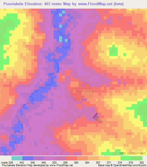 Pouniakele,Ivory Coast Elevation Map