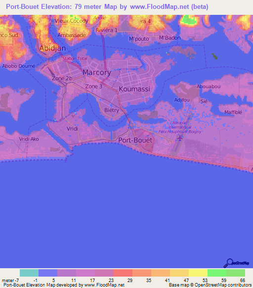 Port-Bouet,Ivory Coast Elevation Map
