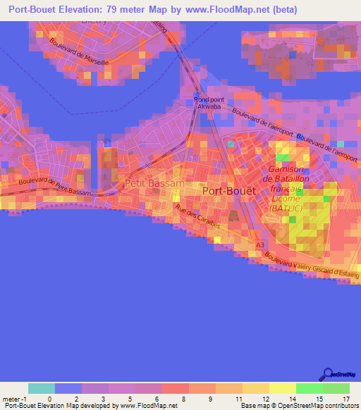 Port-Bouet,Ivory Coast Elevation Map